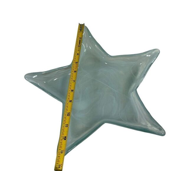 Recycled Art Glass Starfish Dish Green Swirl Nautical Beach Decor Bowl 13" VTG - Picture 5 of 7